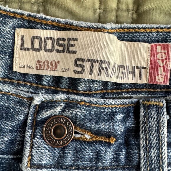 Levis 569 Loose Straight Distressed Denim Jeans Mens W32 L34 Broken In Faded Vtg - Picture 6 of 9